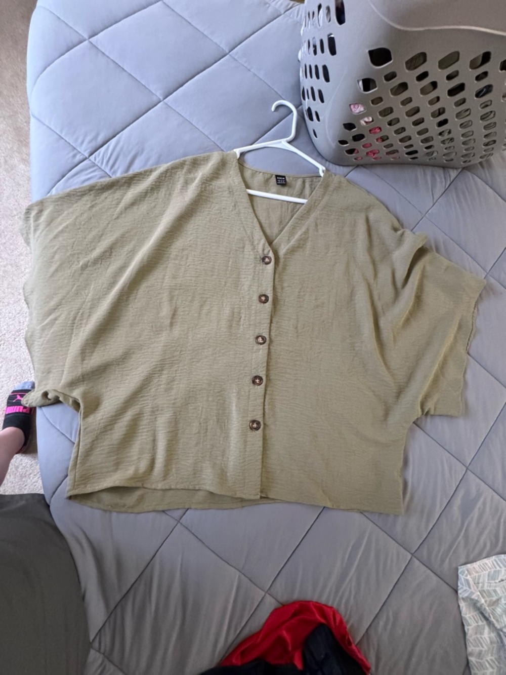 SHEIN Olive Green Button Front Dolman Sleeve Blouse